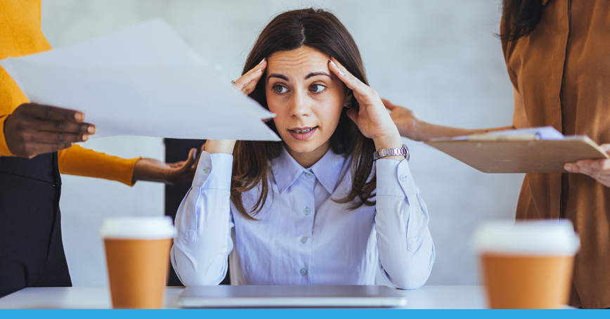 An Opus Interactive blog post image that depicts a woman looking conflicted as two coworkers on opposing sides attempt to convince her.